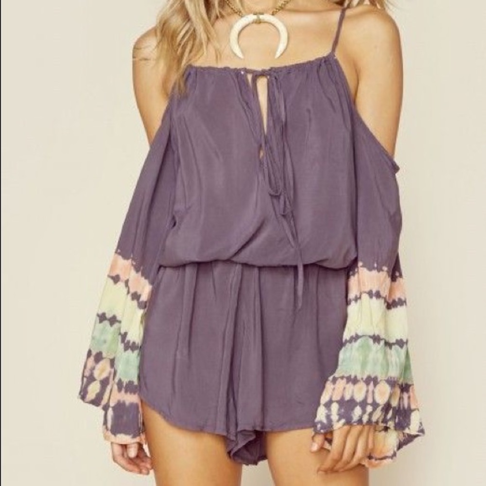 Blue Life Cold-Shoulder *Pastel Cheetah Romper*